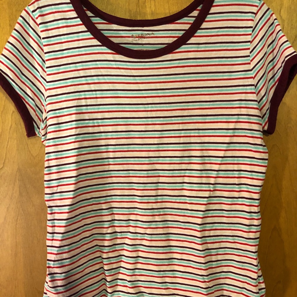 multicolored striped tee